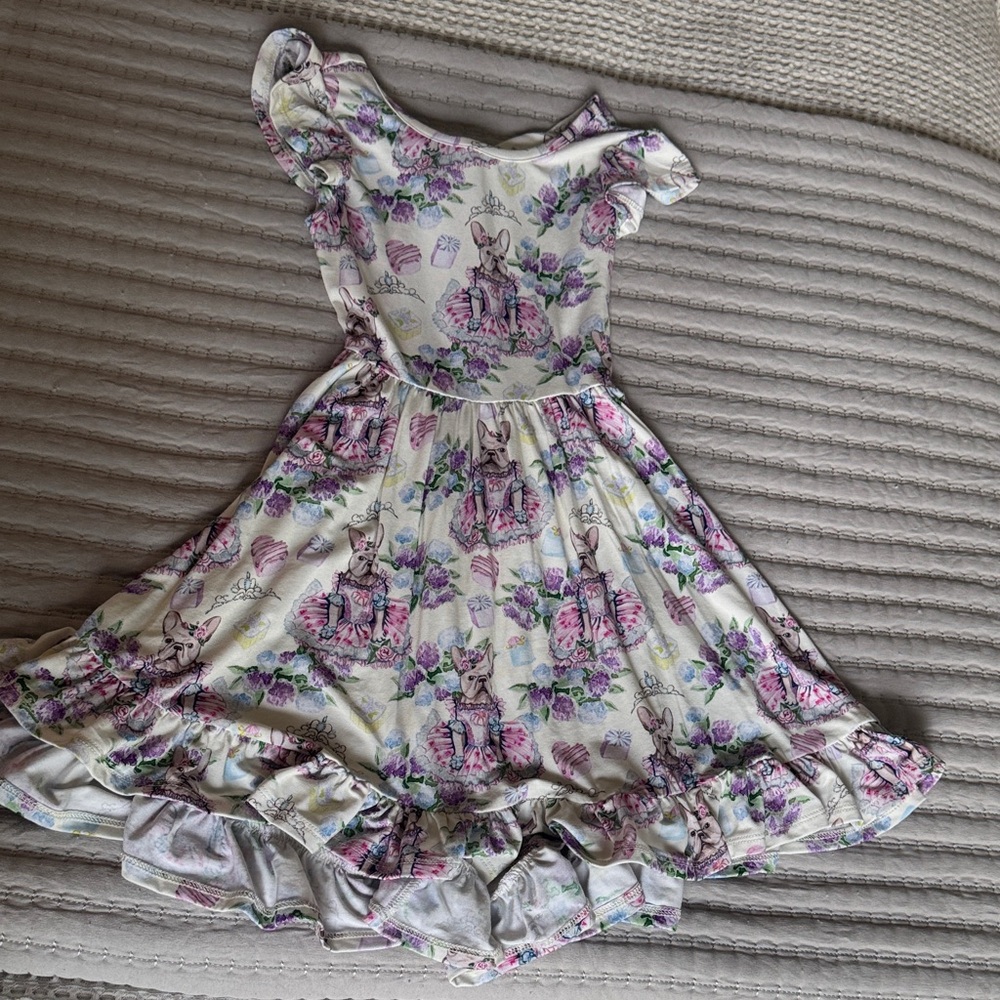 Posh Peanut Girls Floral Frenchie Ruffle Dress Sz 5-6T
